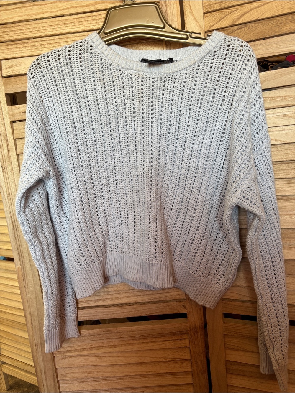 DKNY Light Blue Open-Weave Crewneck Sweater Medium